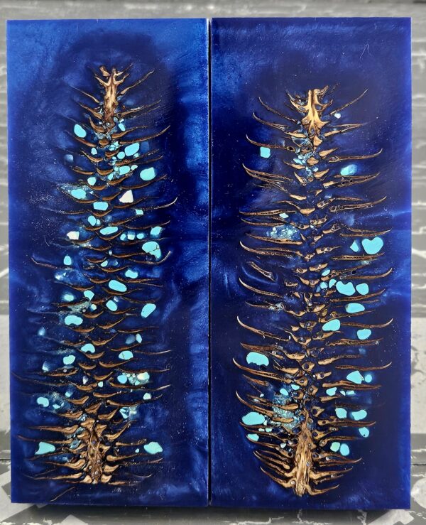 Midnight Blue Turquoise Pine Cone Knife Scales Knife Handle Blank Handle Material Norway Spruce Exotic Knife Handle Material P1