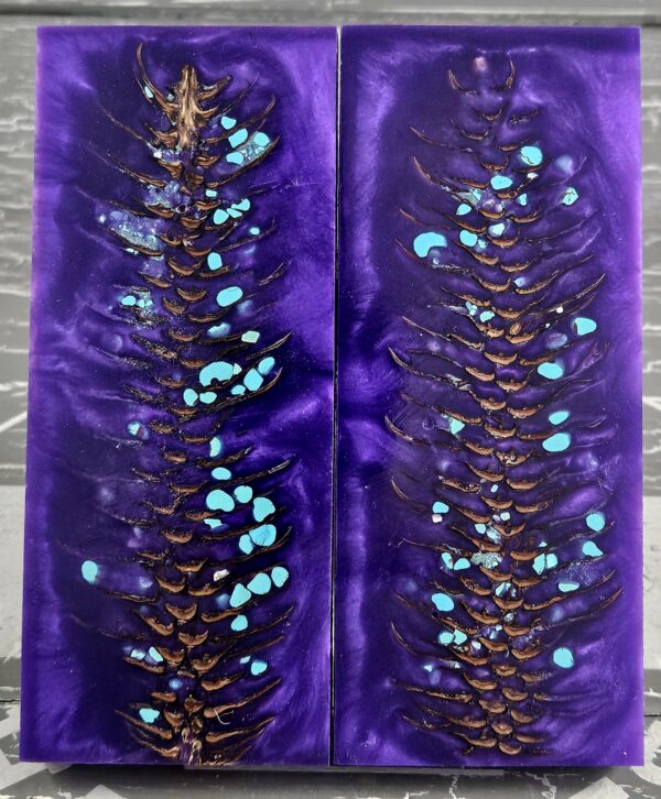 Purple Turquoise Pine Cone Knife Scales Knife Handle Blank Handle Material Norway Spruce Exotic Knife Handle Material P1