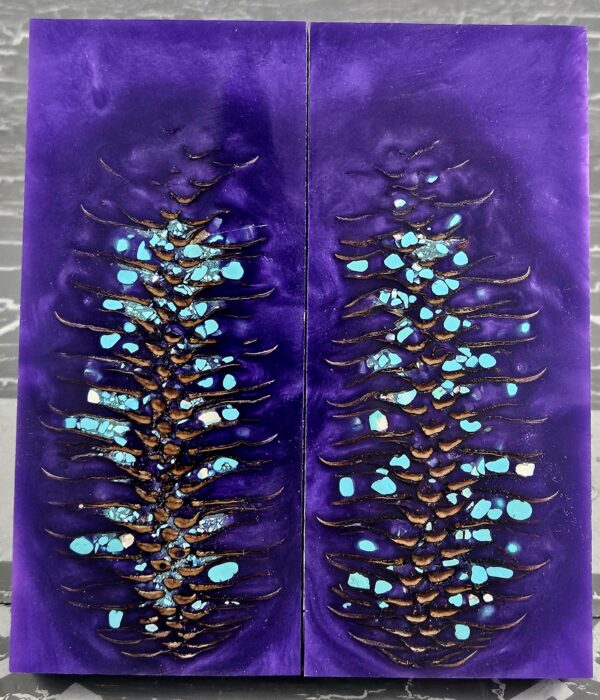 Purple Turquoise Pine Cone Knife Scales Knife Handle Blank Handle Material Norway Spruce Exotic Knife Handle Material P2